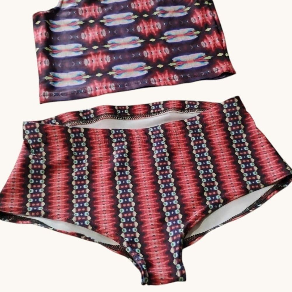 Rare EDM Aqua Burns 2 Pc Crop Top High Waist Shorts Set S/M Rave Festival Outfit - Picture 5 of 15
